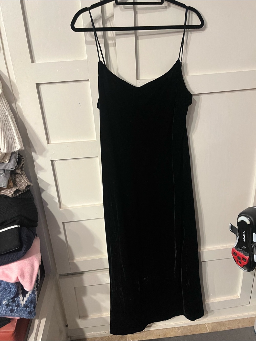 EUC.  Worn Once.  Classic Black Slip Dress with Spaghetti Straps.  Velvet.